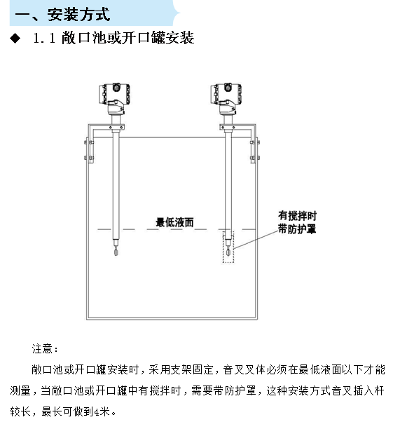 在线密度浓度计敞口池或开口罐安装