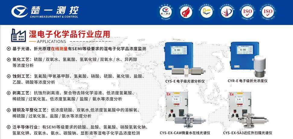 适用于湿电子化学品行业的在线折光浓度仪和在线光谱仪系列产品