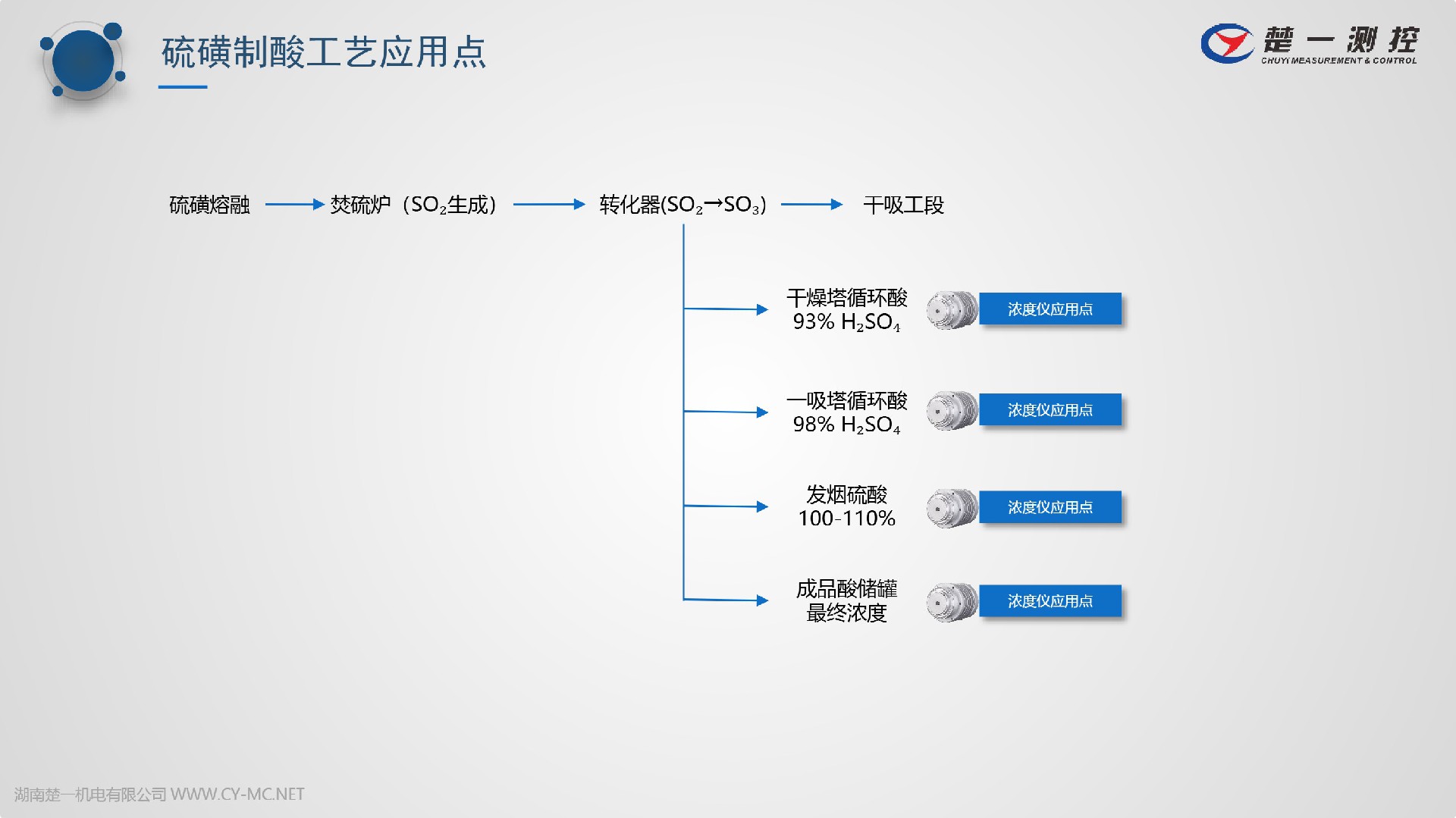 硫磺制酸工艺中的在线浓度仪工艺应用点
